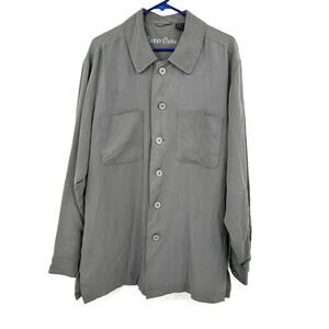 Bobby Chan Size M Button Up Long-Sleeved Overshirt Gray 100% Silk‎ Inner Pocket